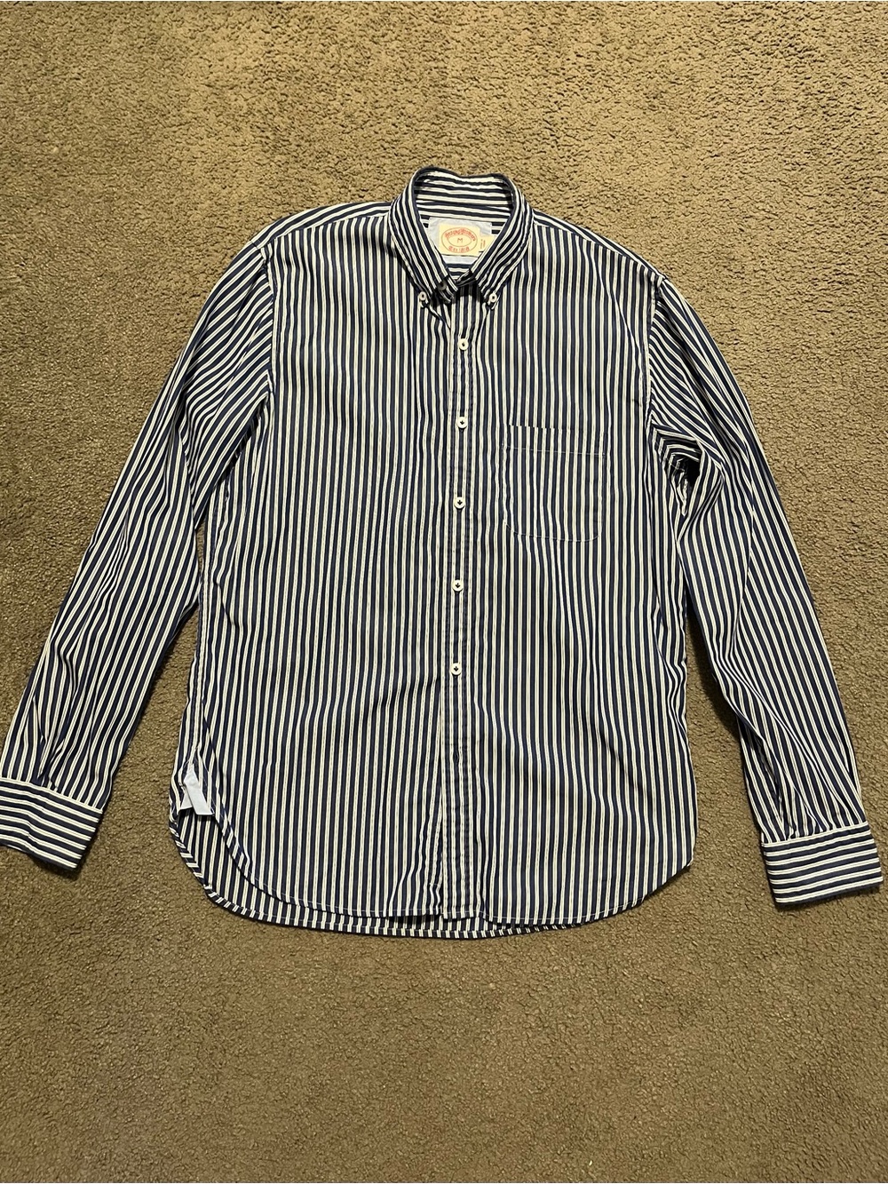 Brooks Brothers Navy and White Striped Button-Down Shirt